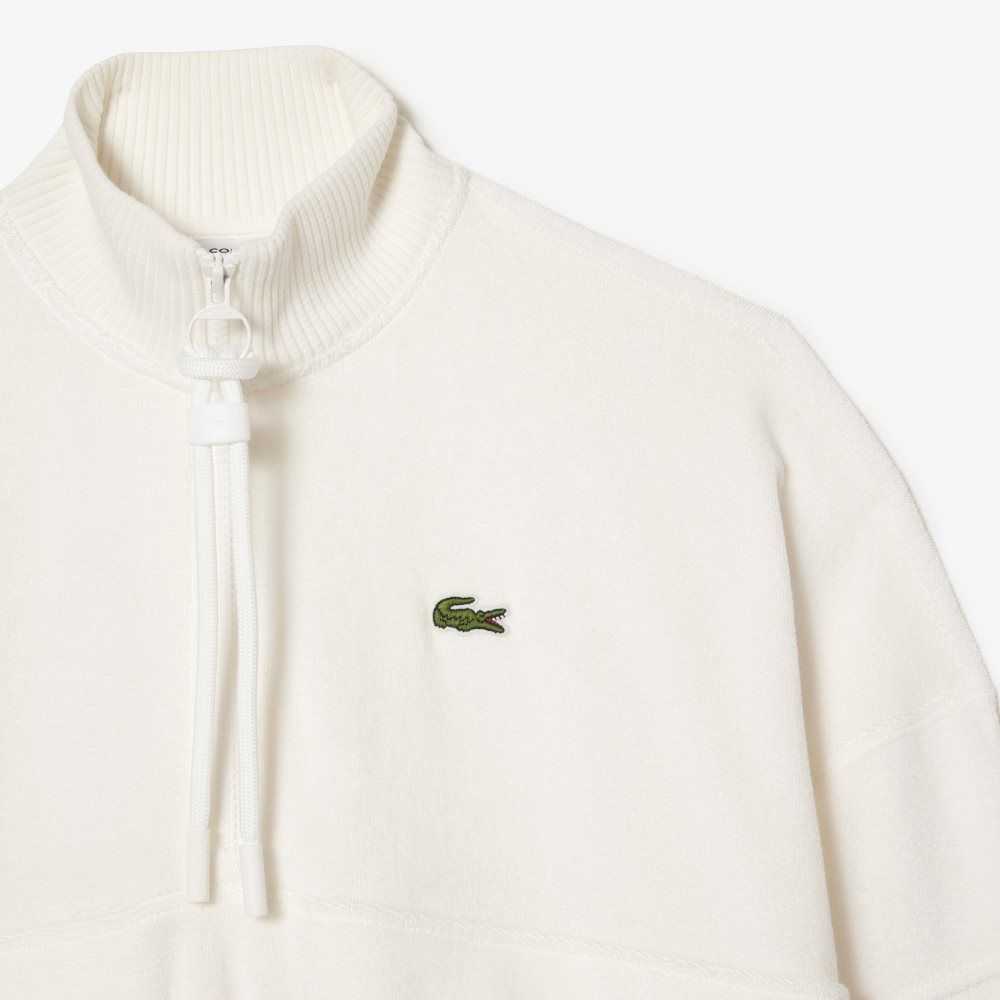 Lacoste High-Neck Terry Cloth Half Zip Sweatshirt White | UVB-960743