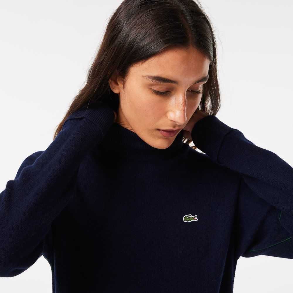 Lacoste High-Neck Wool Sweater Navy Blue | RHW-698571