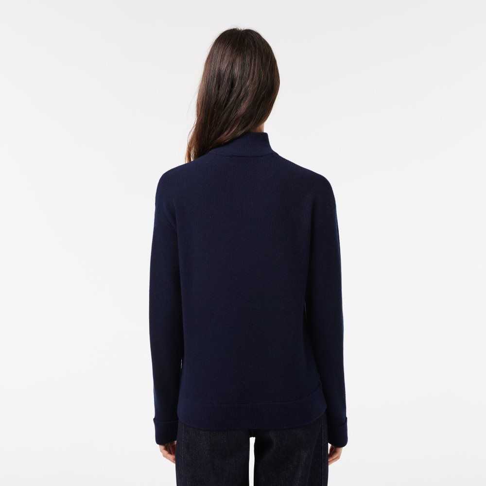 Lacoste High-Neck Wool Sweater Navy Blue | RHW-698571