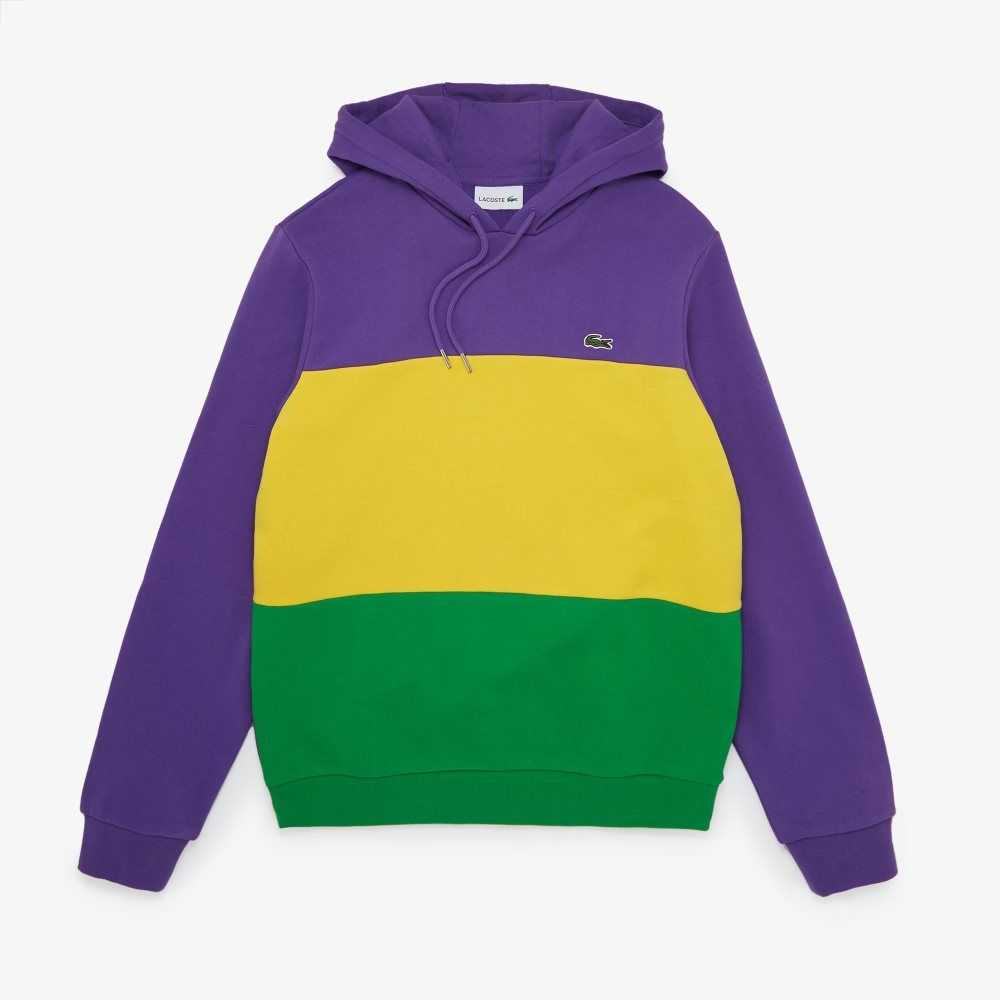 Lacoste Hooded Colorblock Fleece Sweatshirt Purple / Yellow / Green | EHP-063492