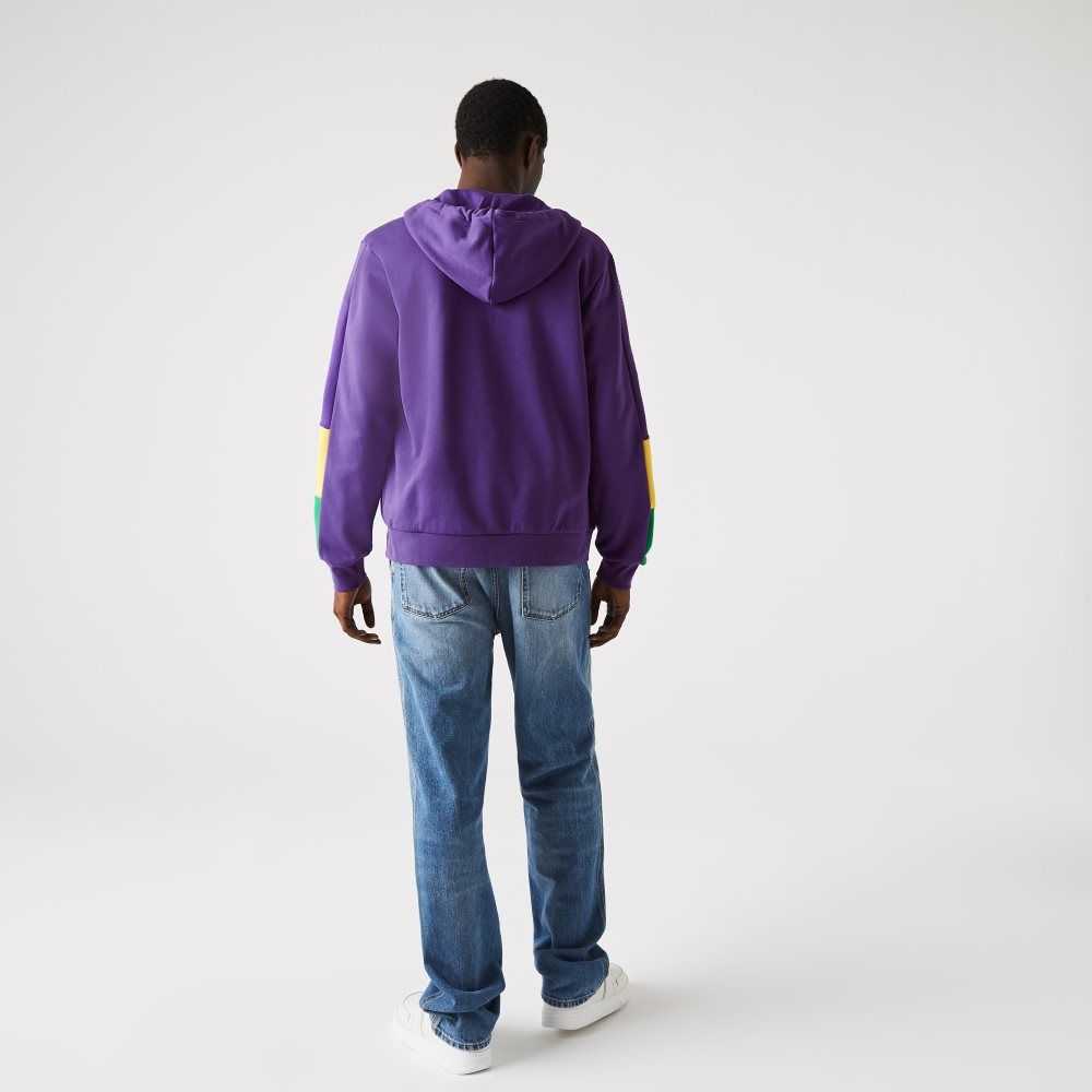 Lacoste Hooded Colorblock Fleece Zip Sweatshirt Purple / Yellow / Green | DAQ-479561