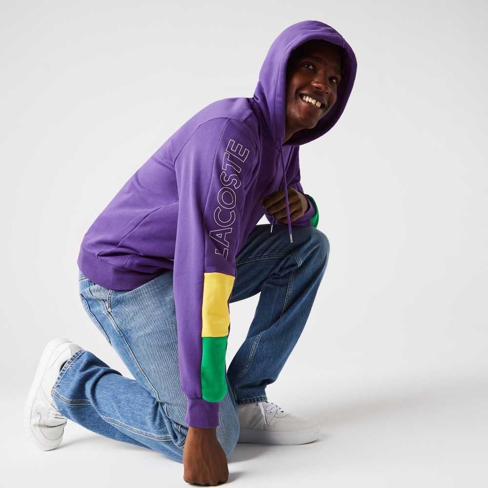 Lacoste Hooded Colorblock Fleece Zip Sweatshirt Purple / Yellow / Green | DAQ-479561