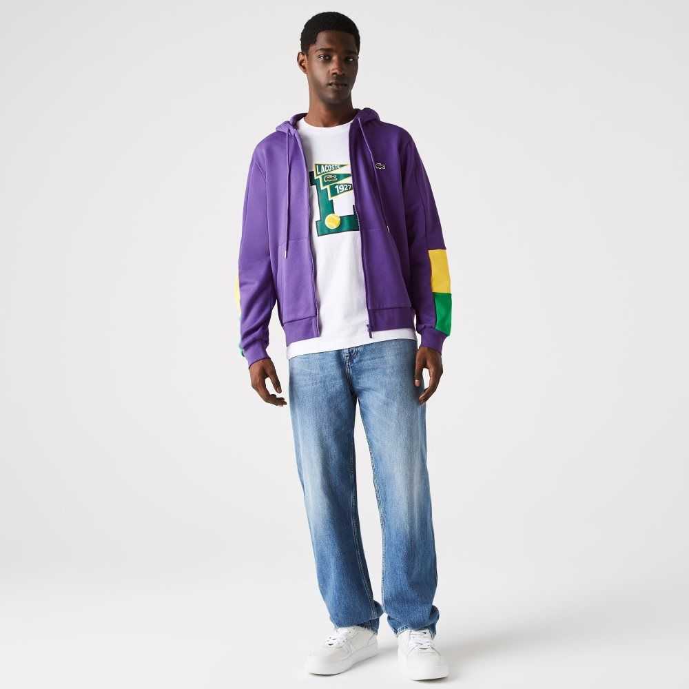 Lacoste Hooded Colorblock Fleece Zip Sweatshirt Purple / Yellow / Green | DAQ-479561