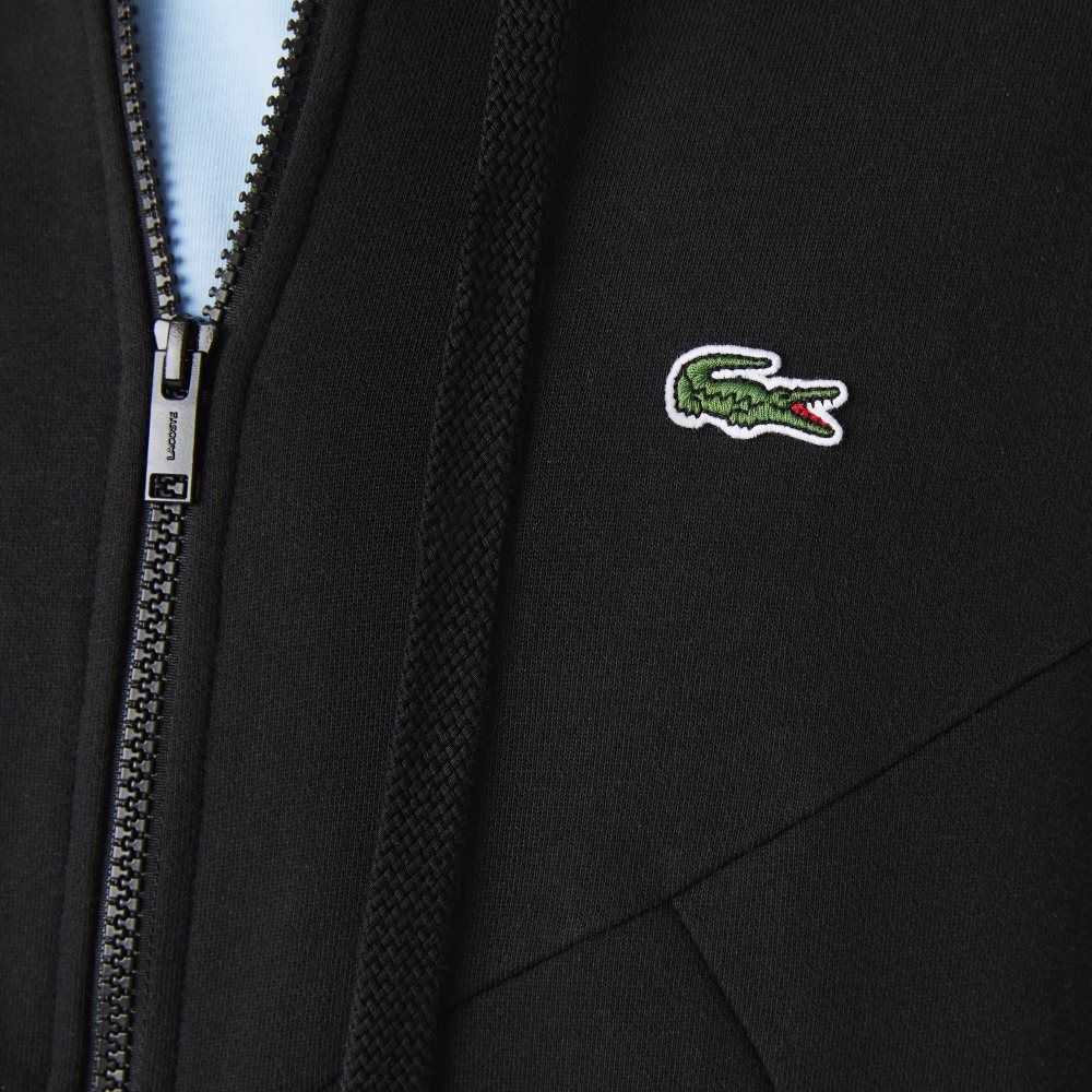 Lacoste Hooded Colorblock Lettered Fleece Zip Sweatshirt Black | BRF-926157