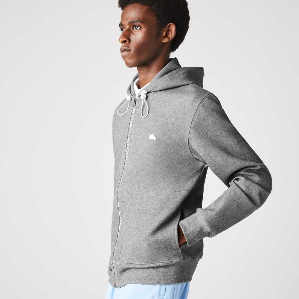 Lacoste Hooded Cotton Blend Lettered Zip Sweatshirt Grey Chine | IOA-586273