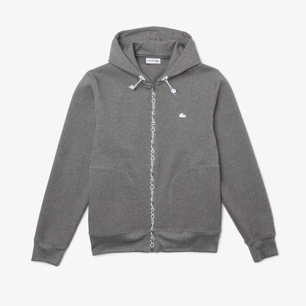 Lacoste Hooded Cotton Blend Lettered Zip Sweatshirt Grey Chine | IOA-586273