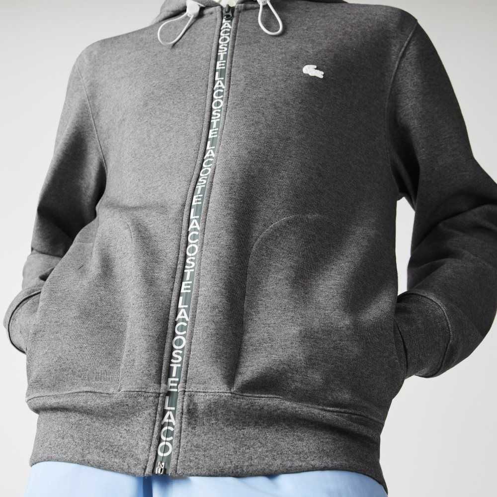 Lacoste Hooded Cotton Blend Lettered Zip Sweatshirt Grey Chine | IOA-586273