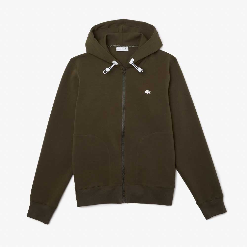 Lacoste Hooded Cotton Blend Lettered Zip Sweatshirt Khaki Green | YMG-316459