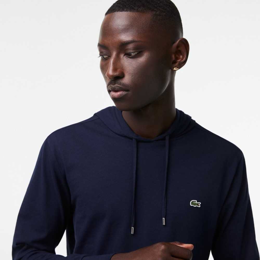 Lacoste Hooded Cotton Jersey Sweatshirt Navy Blue | CQS-452130