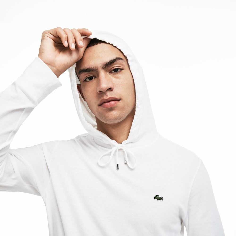 Lacoste Hooded Cotton Jersey Sweatshirt White | KJC-945078