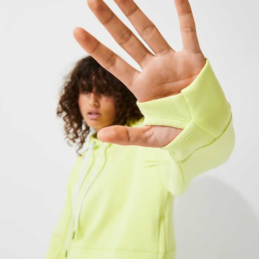 Lacoste Hooded Cropped Stretch Cotton Blend Sweatshirt Flashy Yellow | RTZ-879564