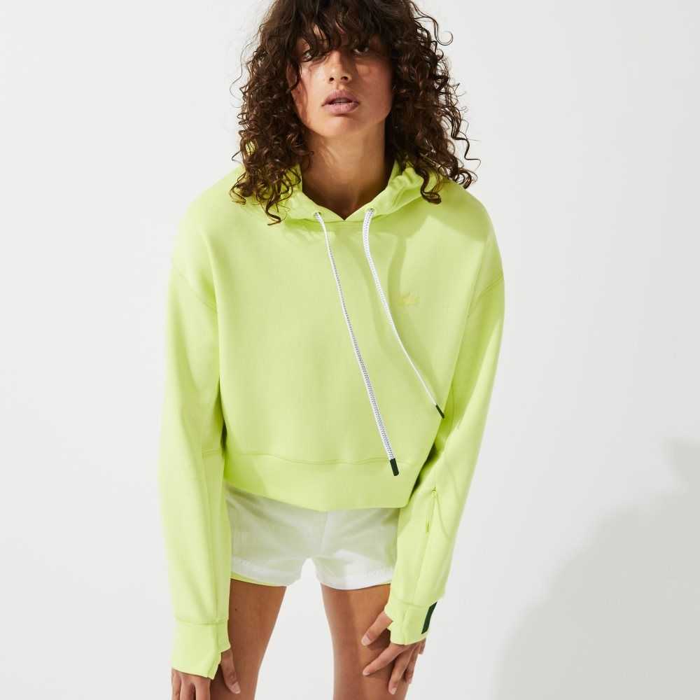 Lacoste Hooded Cropped Stretch Cotton Blend Sweatshirt Flashy Yellow | RTZ-879564