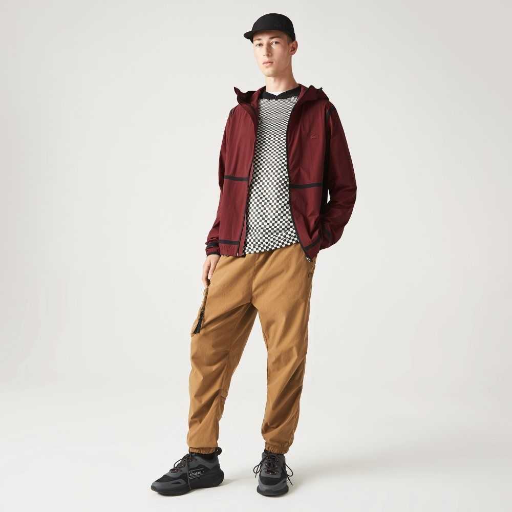 Lacoste Hooded Lettering Light Zip Jacket Bordeaux | RYO-781052