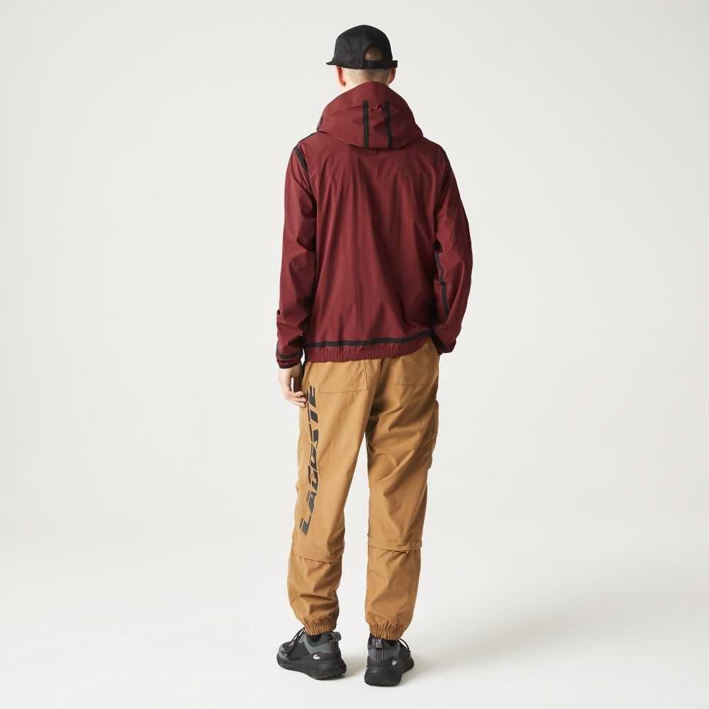 Lacoste Hooded Lettering Light Zip Jacket Bordeaux | RYO-781052