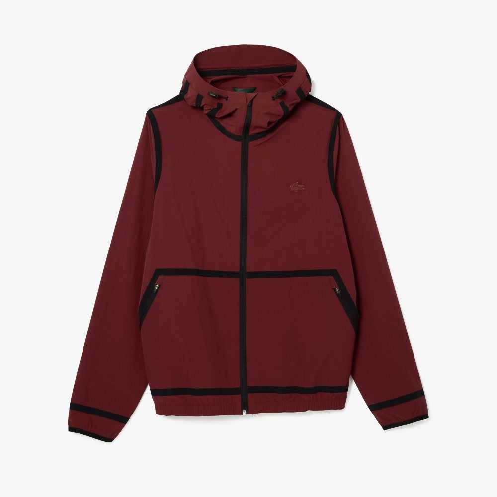 Lacoste Hooded Lettering Light Zip Jacket Bordeaux | RYO-781052