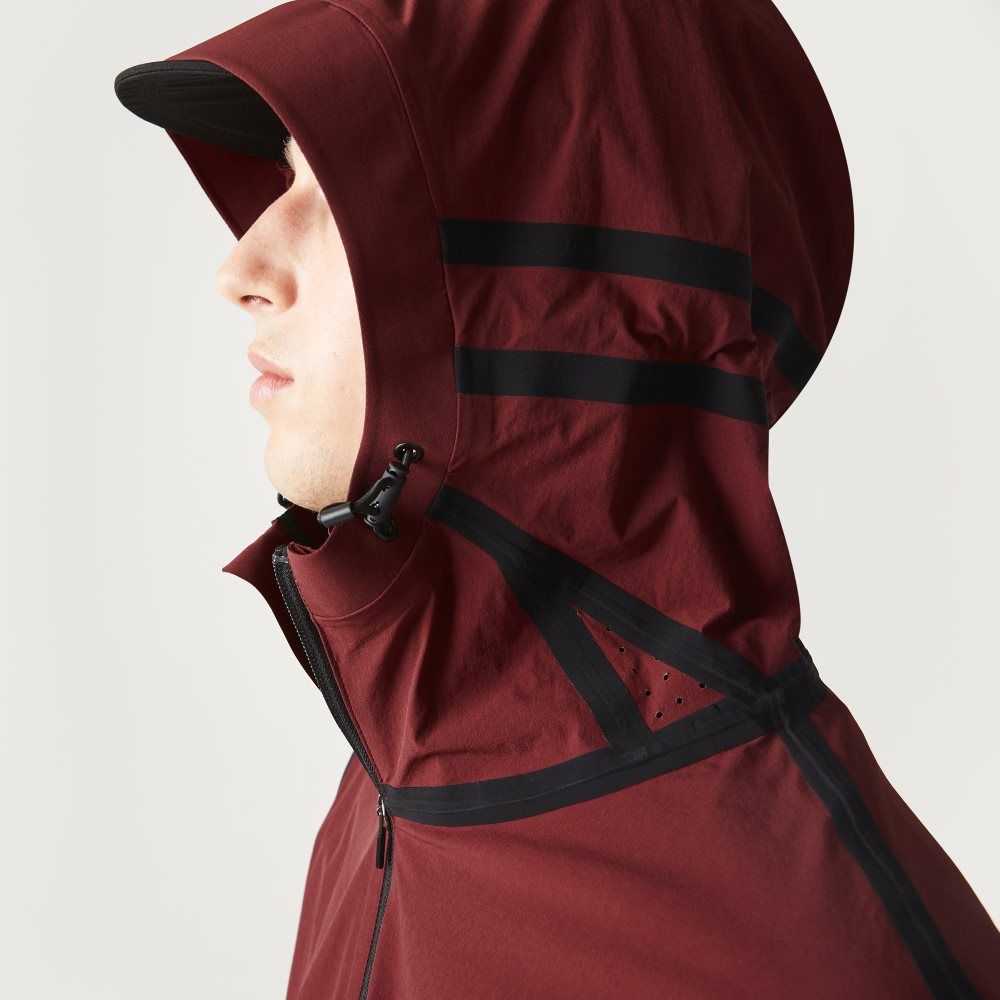 Lacoste Hooded Lettering Light Zip Jacket Bordeaux | RYO-781052