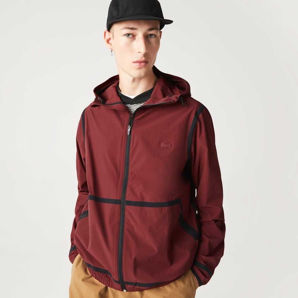 Lacoste Hooded Lettering Light Zip Jacket Bordeaux | RYO-781052