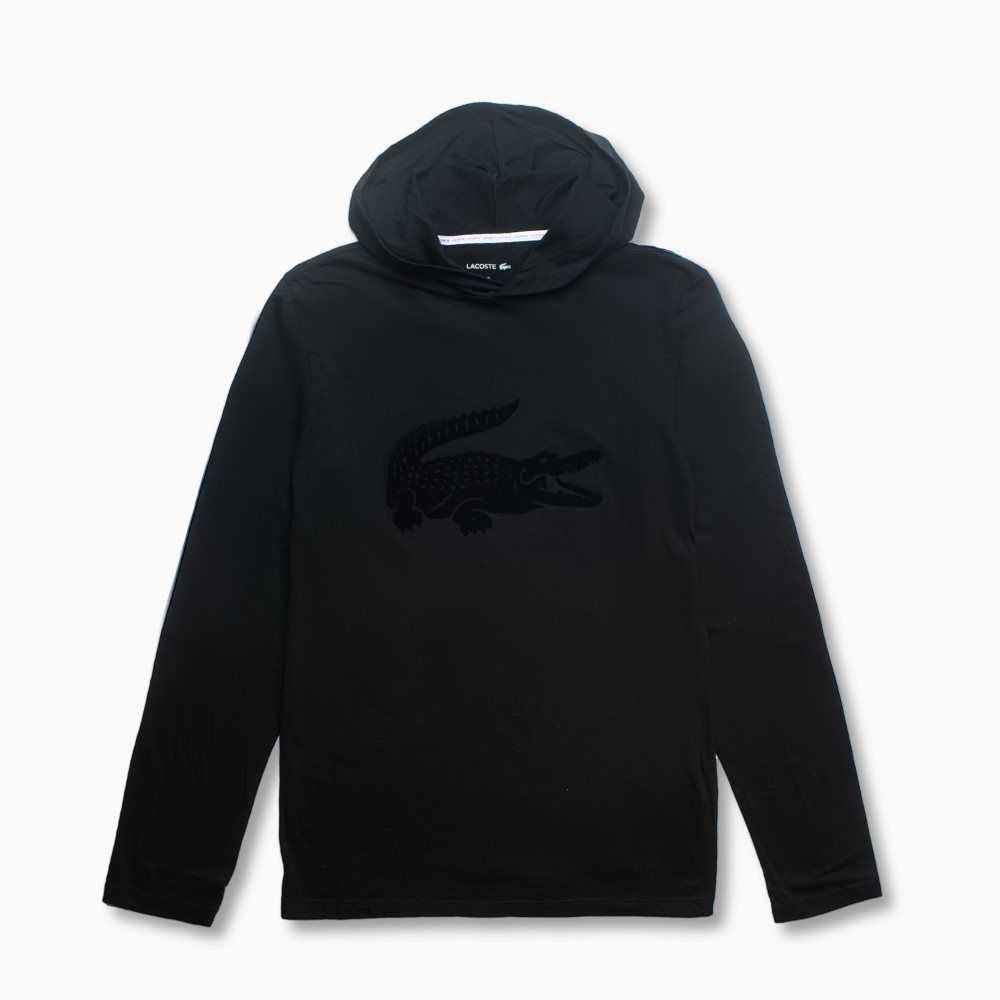 Lacoste Hooded Long Sleeve Lounge T-Shirt Black | PRT-687054