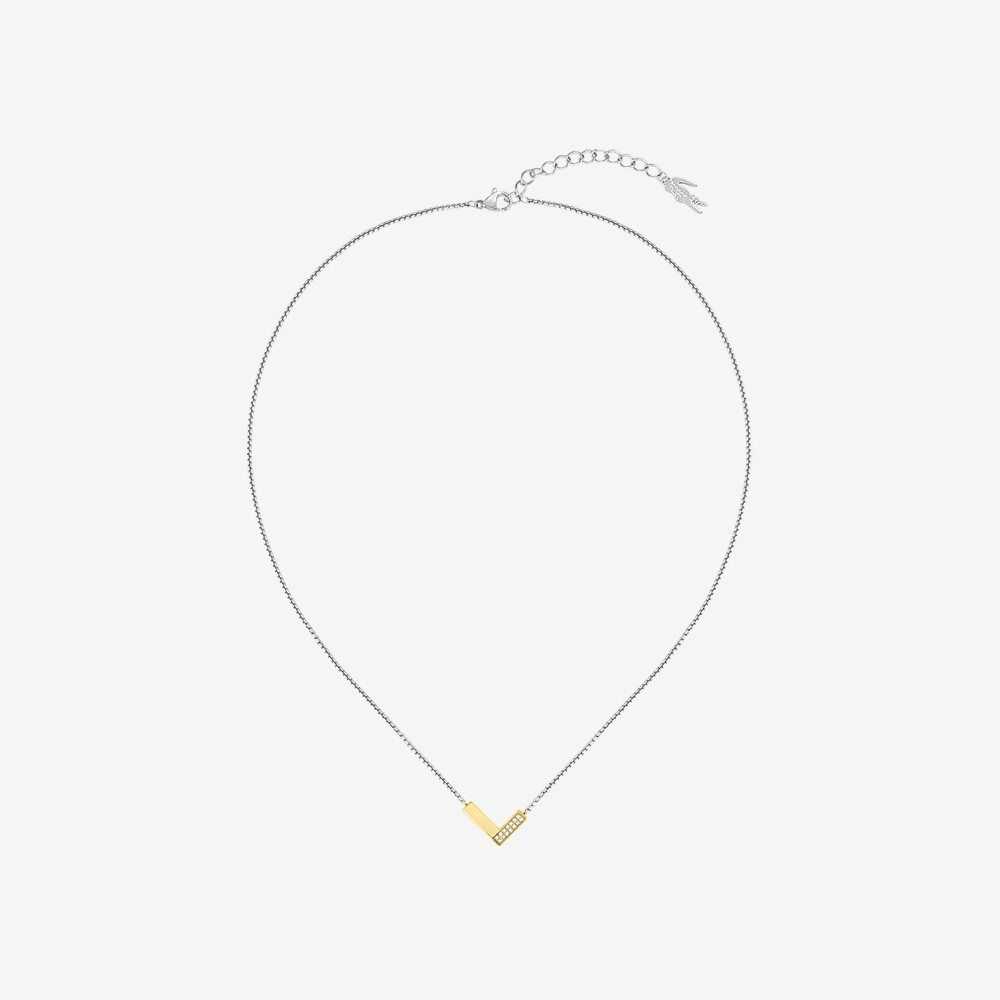 Lacoste Impression Necklace Silver Gold And Crystals | WKP-956248