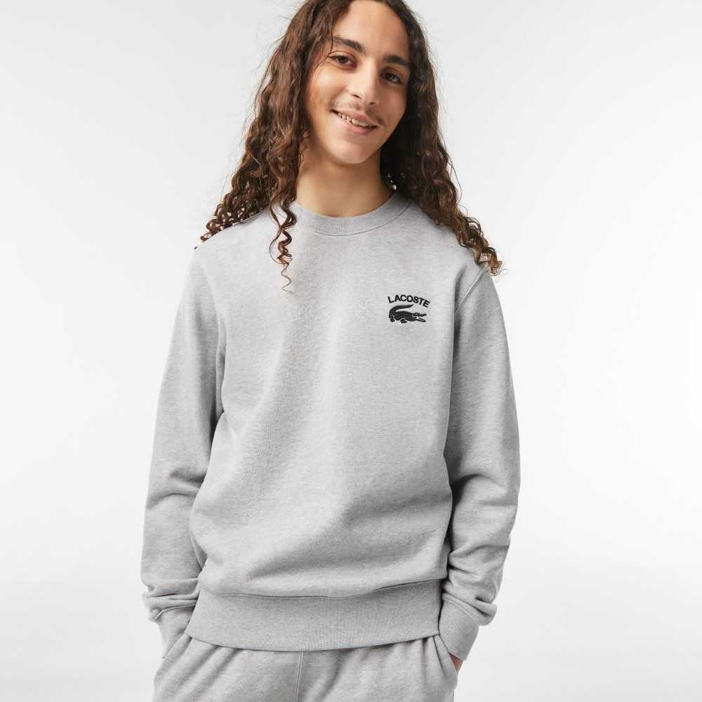 Lacoste Inscription Crew Neck Sweatshirt Grey Chine | YGN-876094