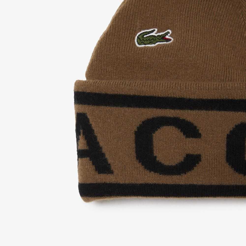 Lacoste Jacquard Knit Beanie And Scarf Gift Set Brown / Black | EPV-154098