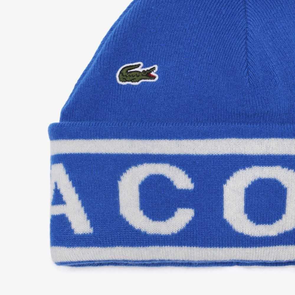 Lacoste Jacquard Knit Beanie And Scarf Gift Set Blue / White | KVC-867149