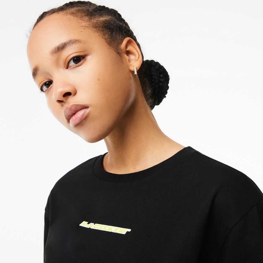 Lacoste Jersey Contrast Print T-Shirt Black | LGO-706149