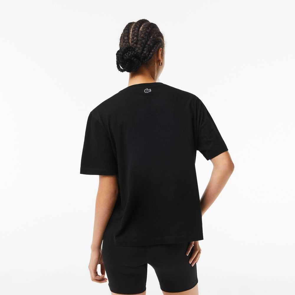 Lacoste Jersey Contrast Print T-Shirt Black | LGO-706149