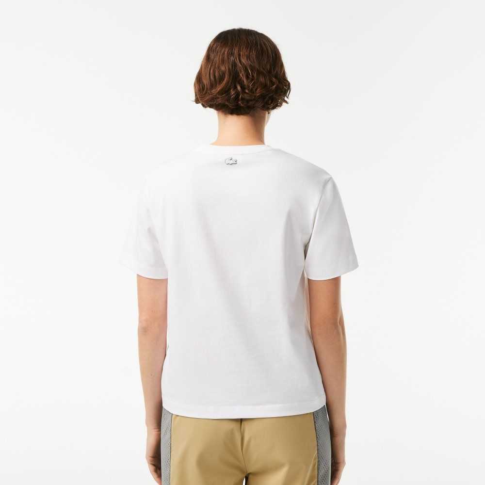 Lacoste Jersey Contrast Print T-Shirt White | PMA-418239