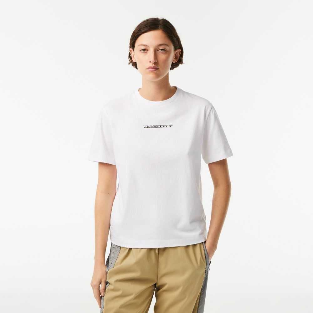 Lacoste Jersey Contrast Print T-Shirt White | PMA-418239