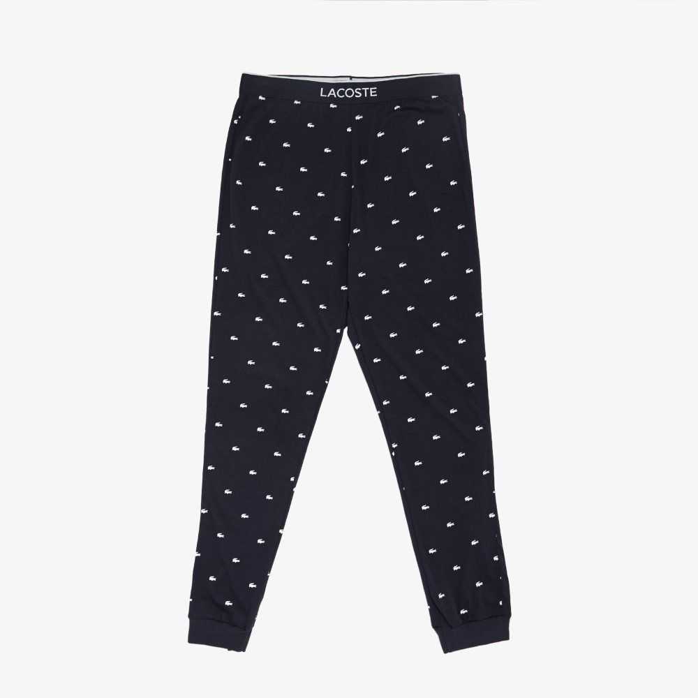 Lacoste Jersey Pajama Pants Black / White | ATK-721560