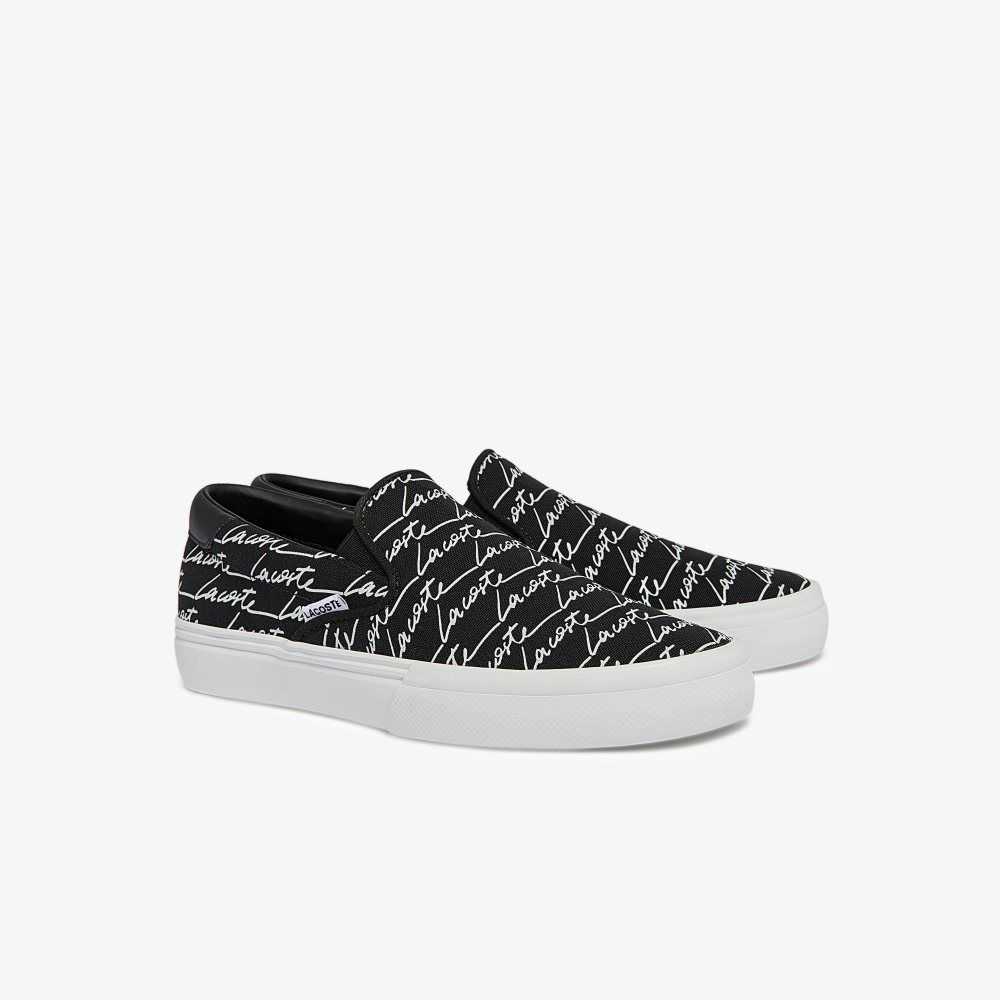 Lacoste Jump Serve Canvas Print Slip-On Black/Offwhite | FSO-251674