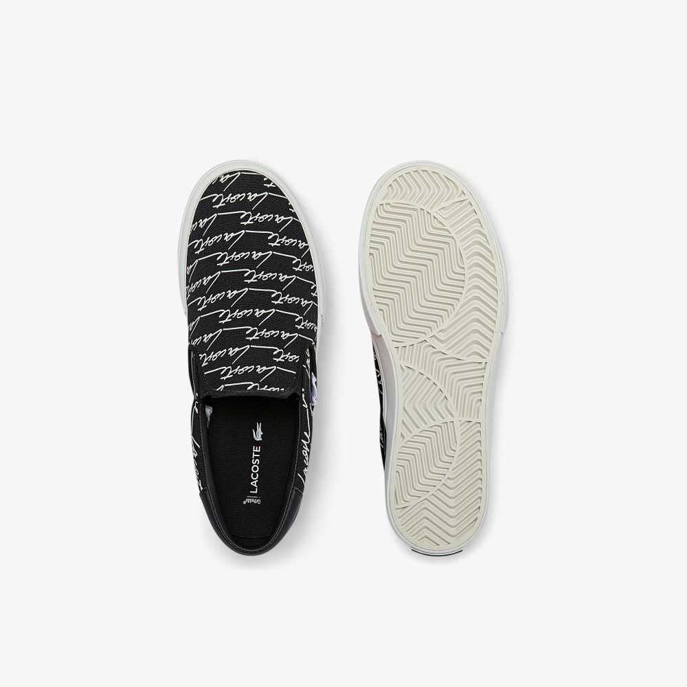 Lacoste Jump Serve Canvas Print Slip-On Black/Offwhite | FSO-251674