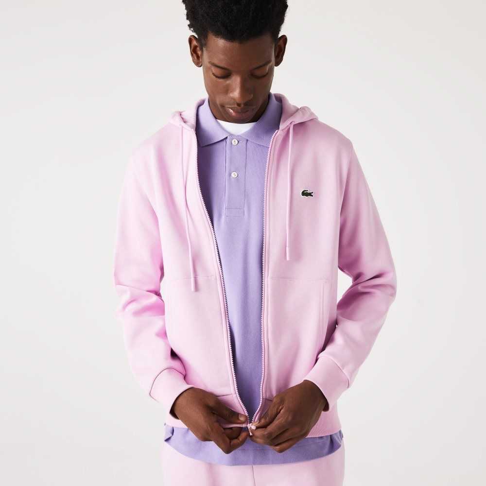 Lacoste Kangaroo Pocket Fleece Zipped Sweatshirt Pink | AUQ-186934