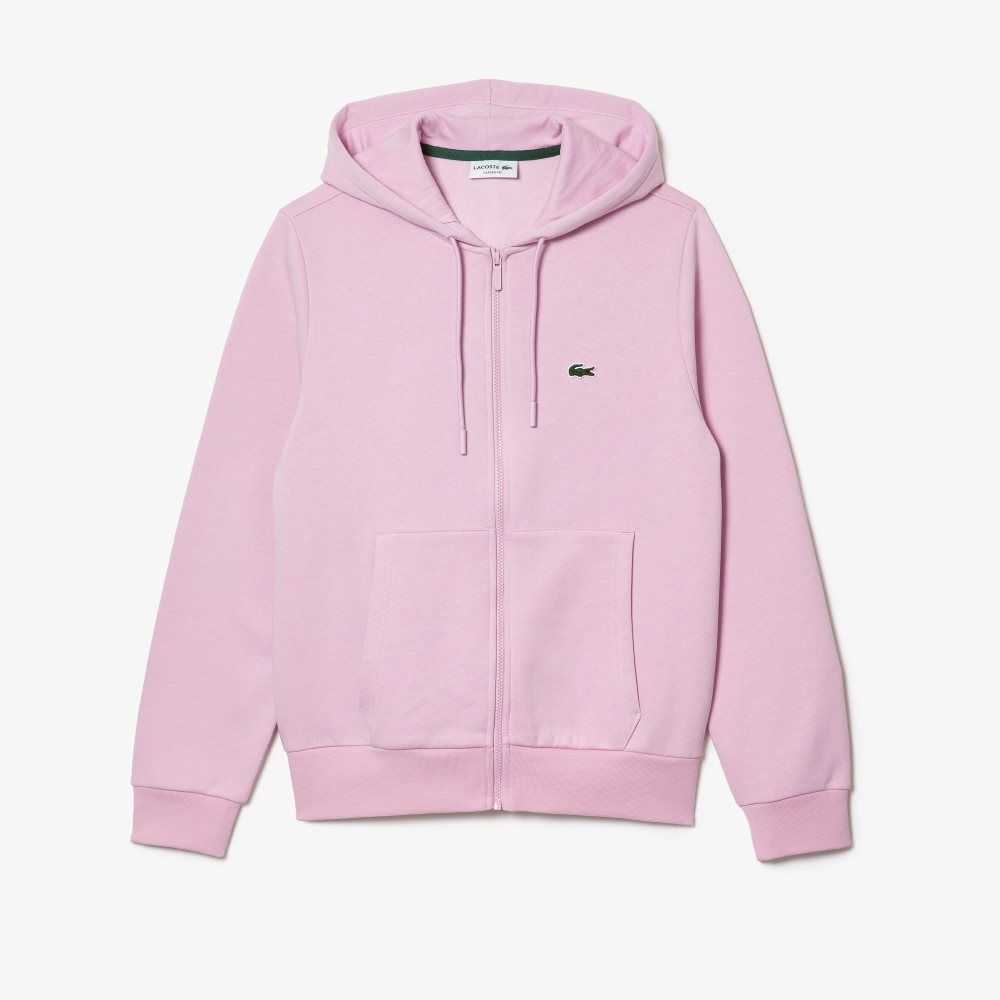 Lacoste Kangaroo Pocket Fleece Zipped Sweatshirt Pink | AUQ-186934