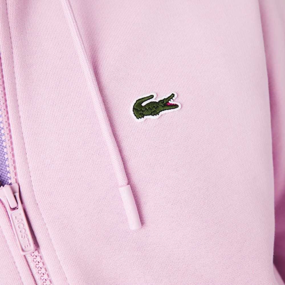 Lacoste Kangaroo Pocket Fleece Zipped Sweatshirt Pink | AUQ-186934