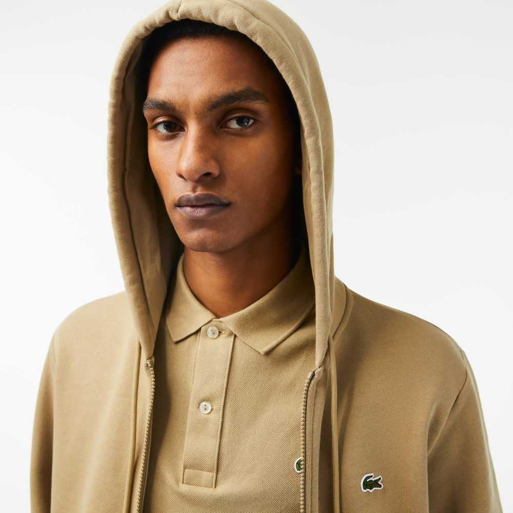 Lacoste Kangaroo Pocket Fleece Zipped Sweatshirt Beige | BDL-648051