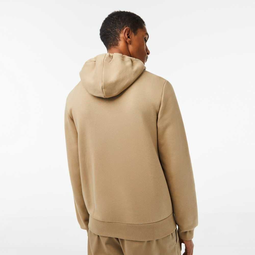 Lacoste Kangaroo Pocket Fleece Zipped Sweatshirt Beige | BDL-648051