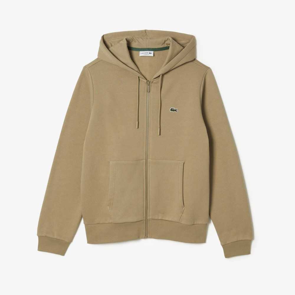 Lacoste Kangaroo Pocket Fleece Zipped Sweatshirt Beige | BDL-648051