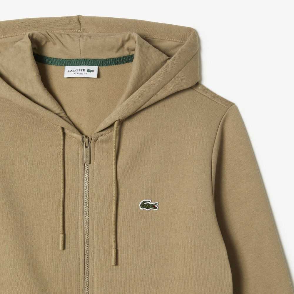 Lacoste Kangaroo Pocket Fleece Zipped Sweatshirt Beige | BDL-648051