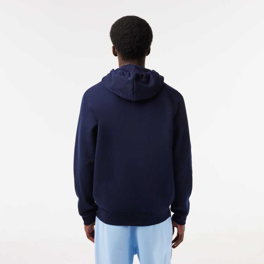 Lacoste Kangaroo Pocket Fleece Zipped Sweatshirt Navy Blue | DBY-639024