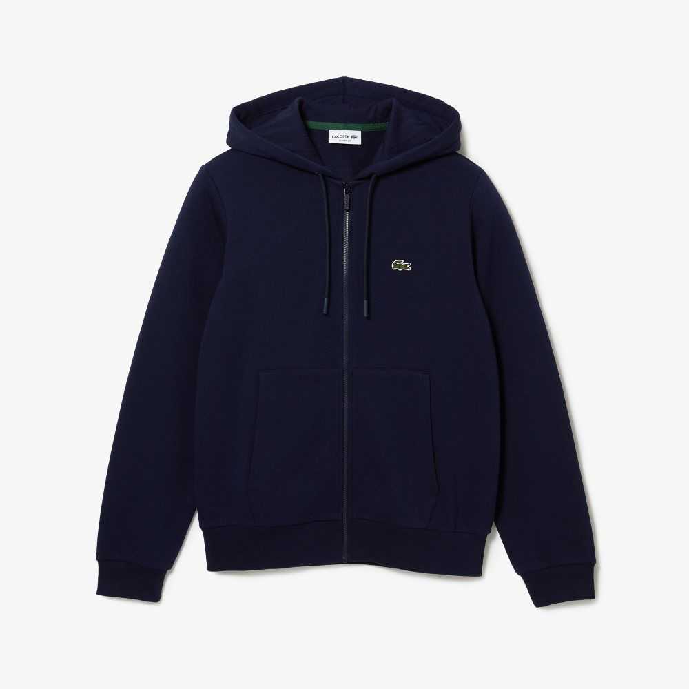 Lacoste Kangaroo Pocket Fleece Zipped Sweatshirt Navy Blue | DBY-639024