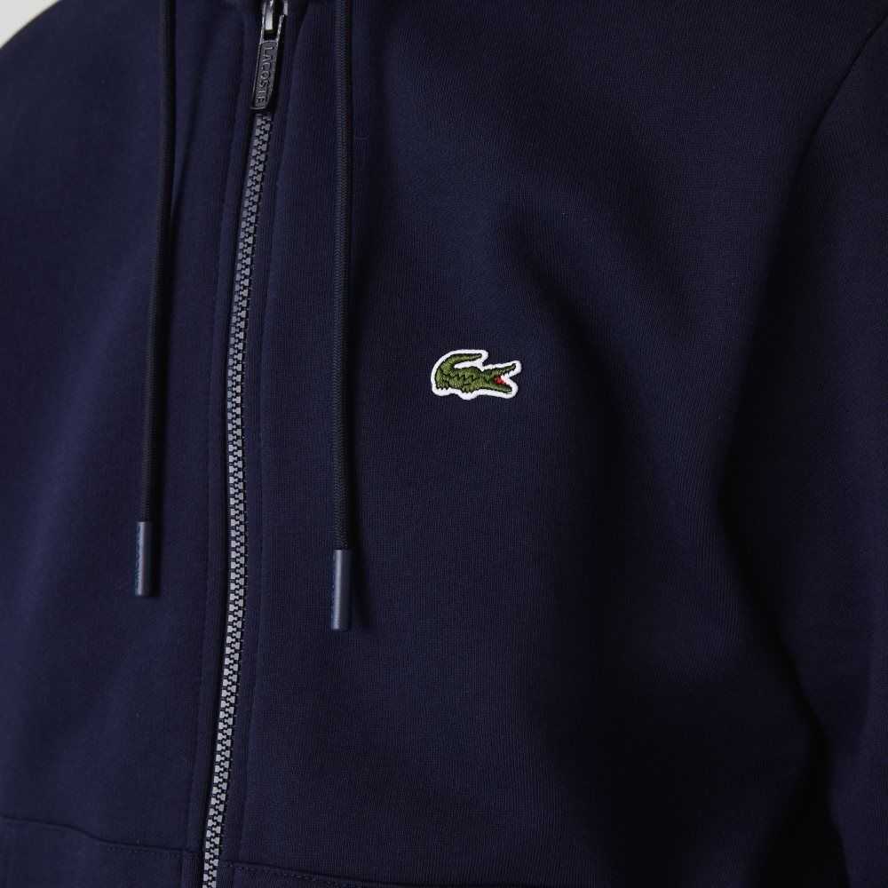 Lacoste Kangaroo Pocket Fleece Zipped Sweatshirt Navy Blue | DBY-639024