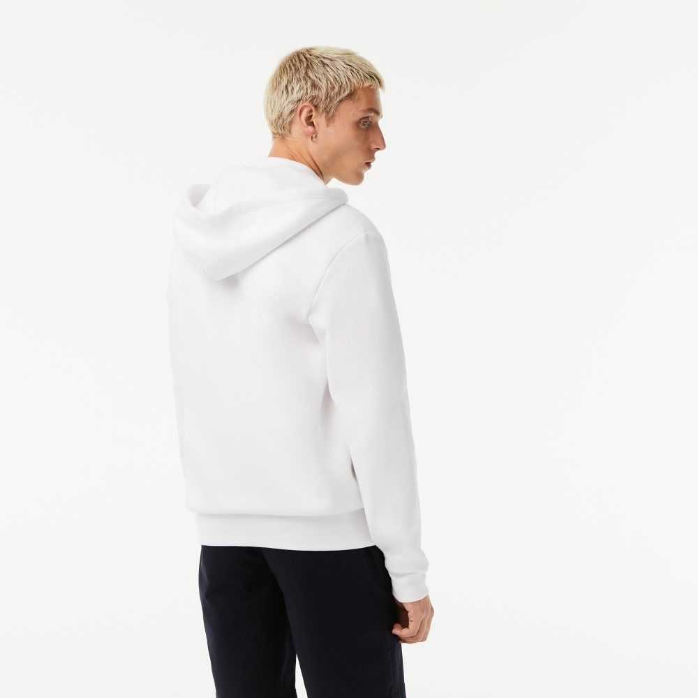 Lacoste Kangaroo Pocket Fleece Zipped Sweatshirt White | DCI-983705