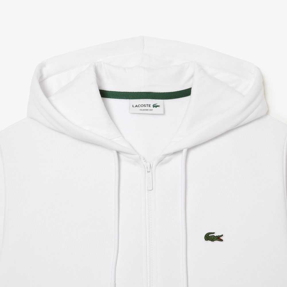 Lacoste Kangaroo Pocket Fleece Zipped Sweatshirt White | DCI-983705