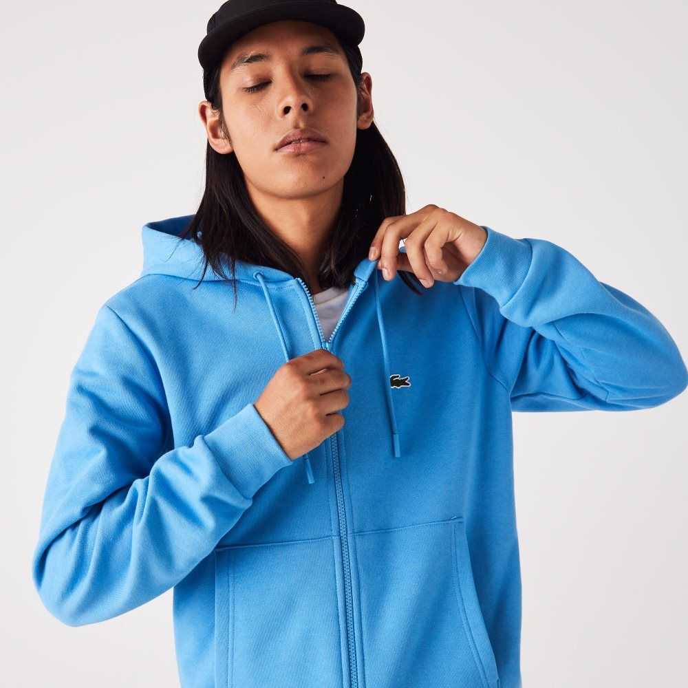 Lacoste Kangaroo Pocket Fleece Zipped Sweatshirt Blue | DIL-690172