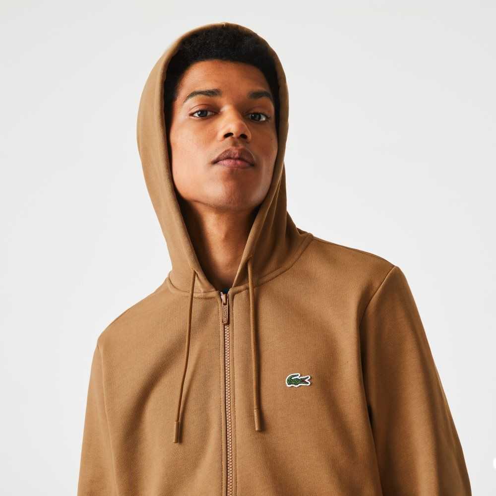 Lacoste Kangaroo Pocket Fleece Zipped Sweatshirt Brown | DOY-675243