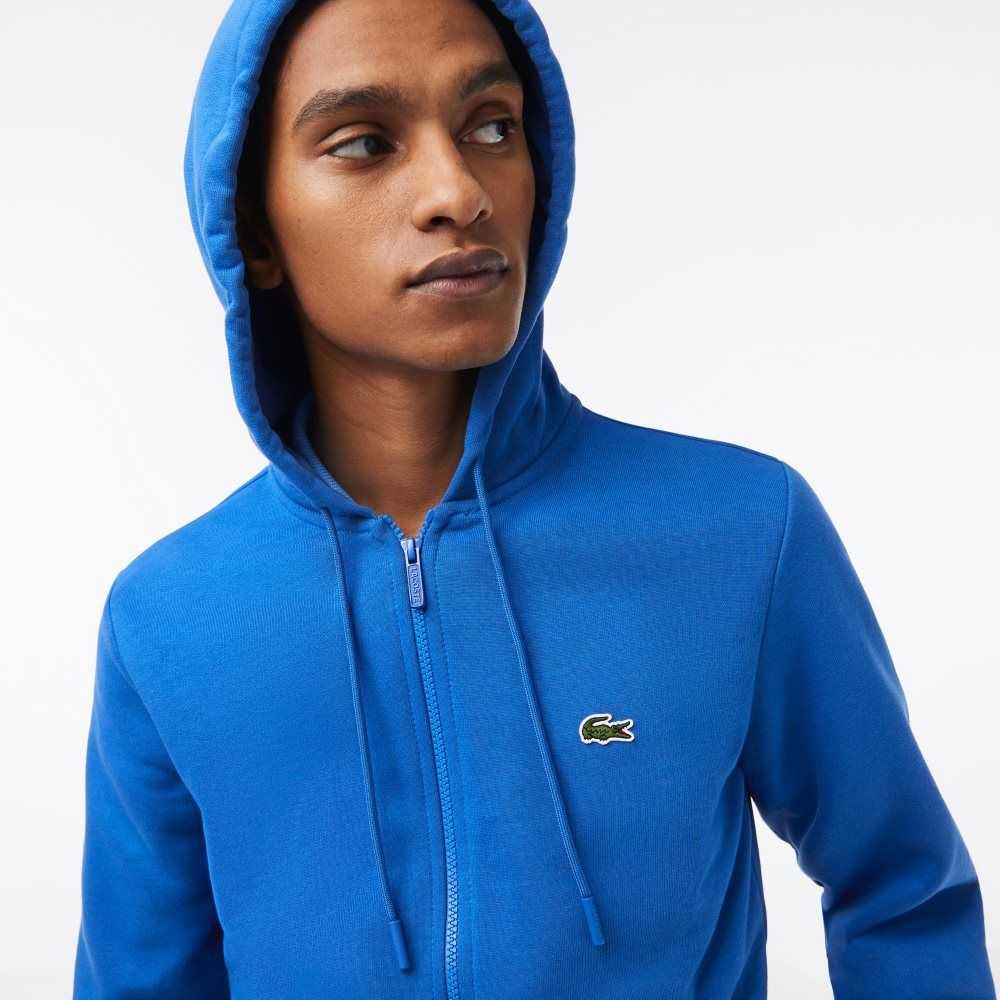 Lacoste Kangaroo Pocket Fleece Zipped Sweatshirt Blue | ITQ-710398