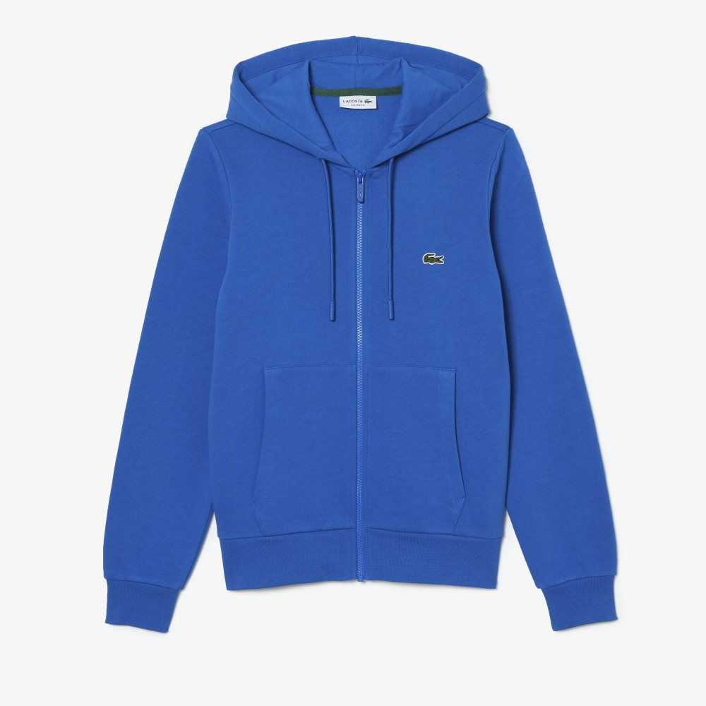 Lacoste Kangaroo Pocket Fleece Zipped Sweatshirt Blue | ITQ-710398