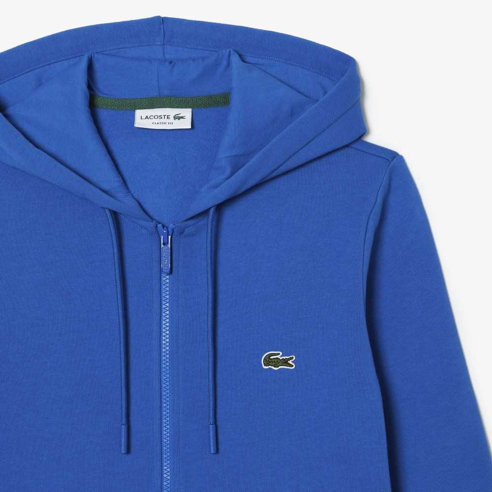 Lacoste Kangaroo Pocket Fleece Zipped Sweatshirt Blue | ITQ-710398